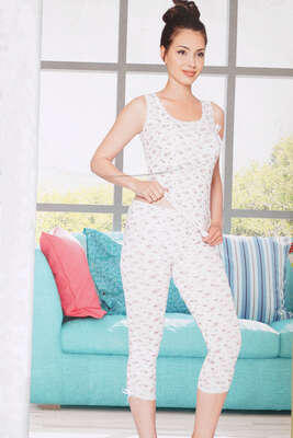 Askılı Dantelli Pijama Takım Ekru - Thumbnail