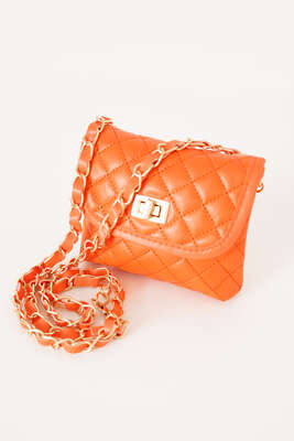 Askılı Deri Kapitone El Çantası Oranj - DESREE KEMER