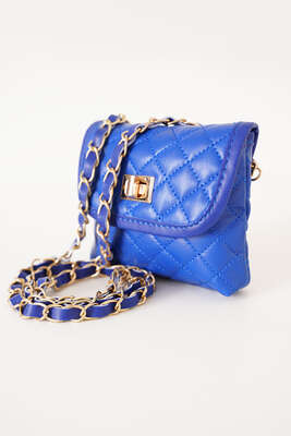 Askılı Deri Kapitone El Çantası Saks - Kol Çantası