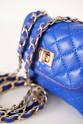 Askılı Deri Kapitone El Çantası Saks - Kol Çantası