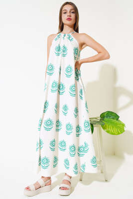 Askılı Desenli Elbise Yeşil - Kadın Giyim Modelleri