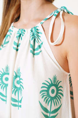 Askılı Desenli Elbise Yeşil - Kadın Giyim Modelleri