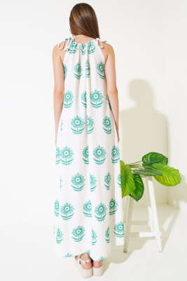 Askılı Desenli Elbise Yeşil - Kadın Giyim Modelleri