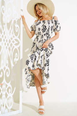 Askılı Eteği Volanlı Elbise Ekru - Kadın Giyim Modelleri