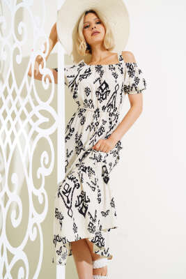 Askılı Eteği Volanlı Elbise Ekru - Kadın Giyim Modelleri