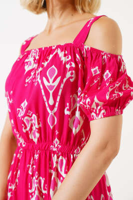 Askılı Eteği Volanlı Elbise Fuşya - Kadın Giyim Modelleri