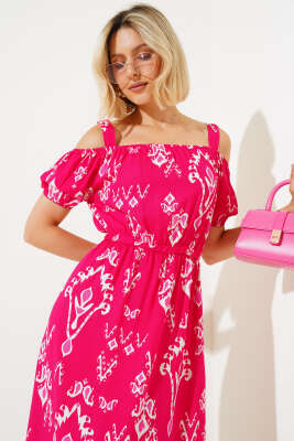 Askılı Eteği Volanlı Elbise Fuşya - Kadın Giyim Modelleri