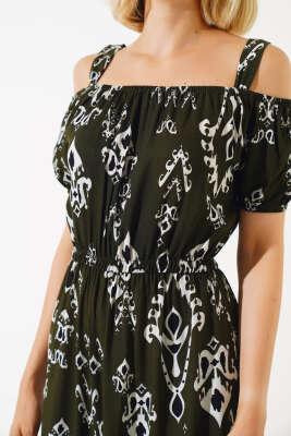 Askılı Eteği Volanlı Elbise Haki - Kadın Giyim Modelleri