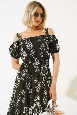 Askılı Eteği Volanlı Elbise Haki - Kadın Giyim Modelleri