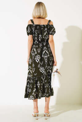 Askılı Eteği Volanlı Elbise Haki - Kadın Giyim Modelleri