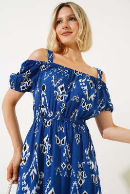 Askılı Eteği Volanlı Elbise İndigo - Kadın Giyim Modelleri