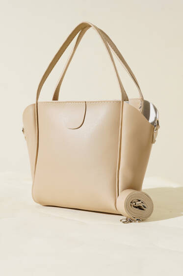 Askılı Fitilli Çanta Bej - Kol Çantası