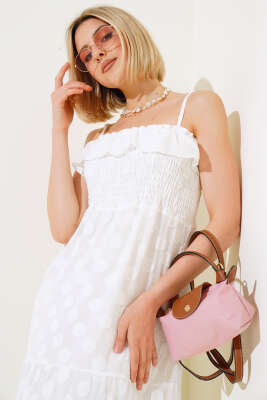 Askılı Gipeli Elbise Ekru - Kadın Giyim Modelleri