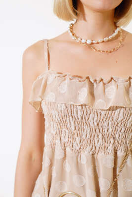 Askılı Gipeli Elbise Latte - Kadın Giyim Modelleri