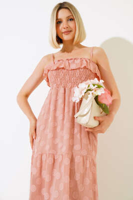 Askılı Gipeli Elbise Pudra - Kadın Giyim Modelleri