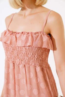 Askılı Gipeli Elbise Pudra - Kadın Giyim Modelleri