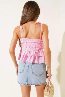 Askılı Gül Detaylı Bluz Pembe - Kadın Giyim Modelleri