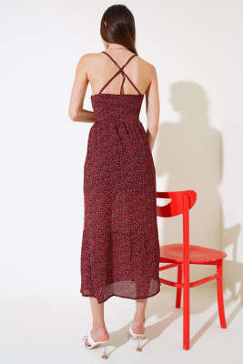 Askılı Mini Çiçekli Elbise Kırmızı - Kadın Giyim Modelleri