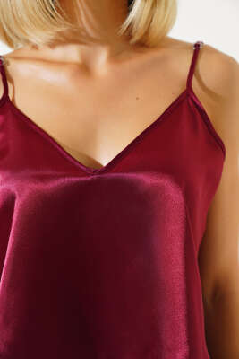 Askılı Saten Pijama Takımı Bordo - Kadın Pijama Takımı