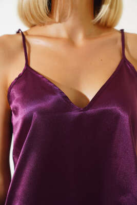 Askılı Saten Pijama Takımı Mürdüm - Kadın Pijama Takımı