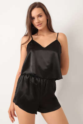 Askılı Saten Pijama Takımı Siyah - Kadın Pijama Takımı