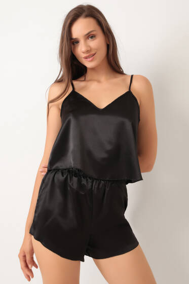 Askılı Saten Pijama Takımı Siyah - Pijama
