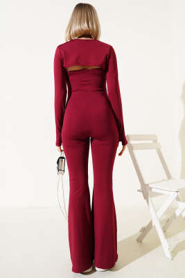 Askılı Scuba Tulum Bordo - Kadın Giyim Modelleri