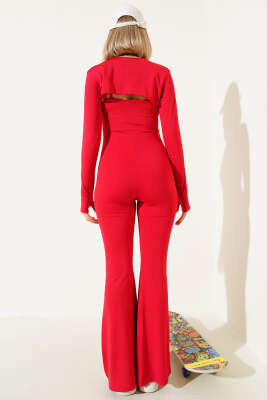 Askılı Scuba Tulum Kırmızı - Kadın Giyim Modelleri