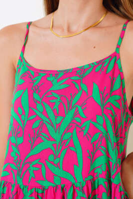 Askılı Viskon Elbise Fuşya Yeşil - Kadın Giyim Modelleri