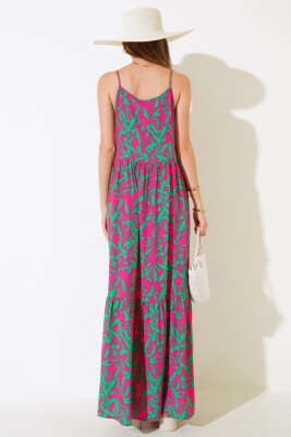 Askılı Viskon Elbise Fuşya Yeşil - Kadın Giyim Modelleri