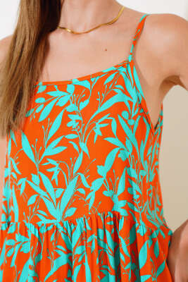 Askılı Viskon Elbise Mint Oranj - Kadın Giyim Modelleri