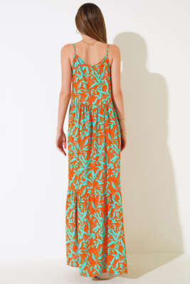 Askılı Viskon Elbise Mint Oranj - Kadın Giyim Modelleri