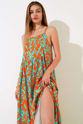 Askılı Viskon Elbise Mint Oranj - Kadın Giyim Modelleri