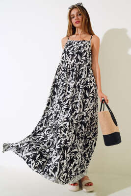 Askılı Viskon Elbise Siyah Beyaz - TİLLE