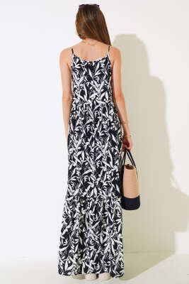 Askılı Viskon Elbise Siyah Beyaz - Kadın Giyim Modelleri