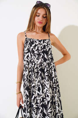 Askılı Viskon Elbise Siyah Beyaz - Kadın Giyim Modelleri