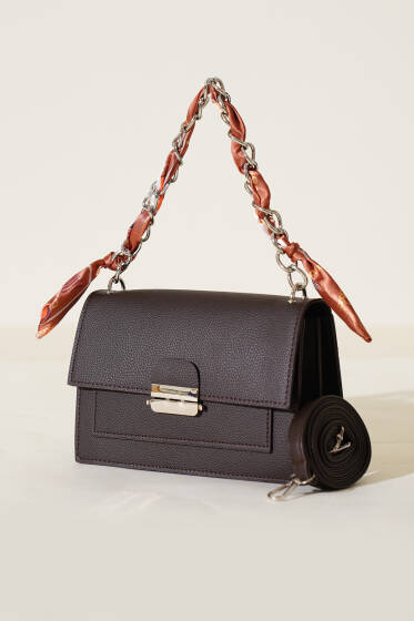 Askısı Fularlı Çanta Acı Kahve - Kol Çantası