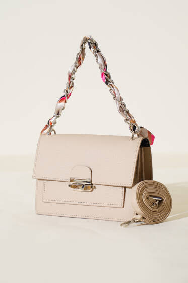 Askısı Fularlı Çanta Bej - Kol Çantası