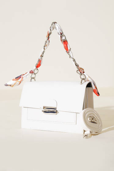 Askısı Fularlı Çanta Beyaz - Kol Çantası