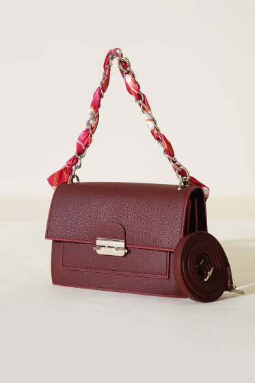 Askısı Fularlı Çanta Bordo - Kol Çantası