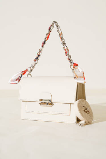 Askısı Fularlı Çanta Krem - Kol Çantası