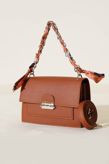 Askısı Fularlı Çanta Taba - Kol Çantası