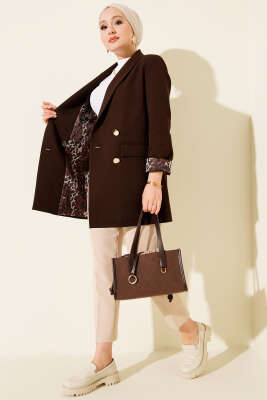 Astarı Leoparlı Kruvaze Ceket Acı Kahve - Ceket