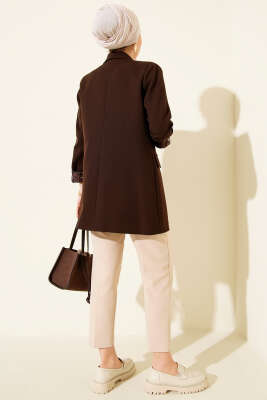 Astarı Leoparlı Kruvaze Ceket Acı Kahve - Ceket