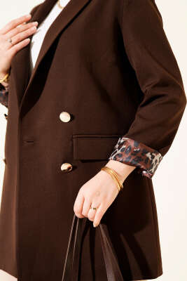 Astarı Leoparlı Kruvaze Ceket Acı Kahve - Ceket