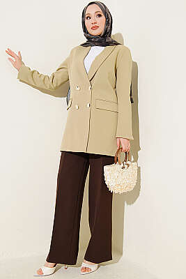 Astarı Leoparlı Kruvaze Ceket Çağla Yeşili - Ceket