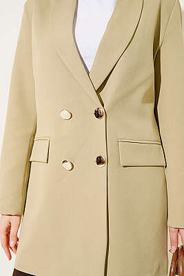 Astarı Leoparlı Kruvaze Ceket Çağla Yeşili - Ceket