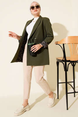 Astarı Leoparlı Kruvaze Ceket Haki - Ceket