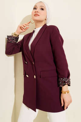 Astarı Leoparlı Kruvaze Ceket Mor - MISRA