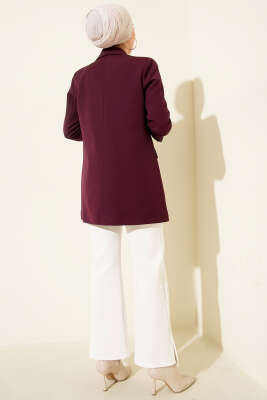 Astarı Leoparlı Kruvaze Ceket Mor - Ceket